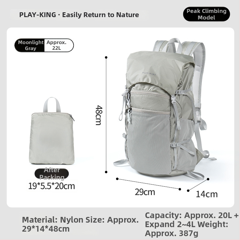 Túra hátizsák – ultrakönnyű, vízálló, összecsukható, bővíthető, uniszex (anyag: nylon; funkciók: ultrakönnyű kialakítás; bővítés; tárolható)