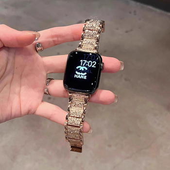 Metalni kaiš za sat s tri bisera i potpuno dijamantnim dizajnom, kompatibilan s Apple Watch S10 i Huawei GT345, 50 g, širina 14/20 mm, kopča snap.