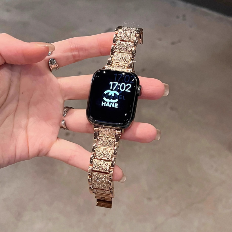 Metalni kaiš za sat s tri bisera i potpuno dijamantnim dizajnom, kompatibilan s Apple Watch S10 i Huawei GT345, 50 g, širina 14/20 mm, kopča snap.