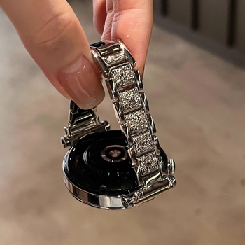 Metallist kellarihm kolme pärli ja täis teemantidega Apple Watch, Huawei, Xiaomi 8/9 Pro, Redmi jaoks; 50 g; klõpsuga lukustus; Zhisheng