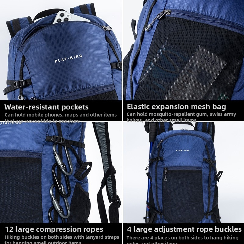 Unisex ultralahký turistický batoh, skladací, vodeodolný, s veľkým objemom, z nylónu
