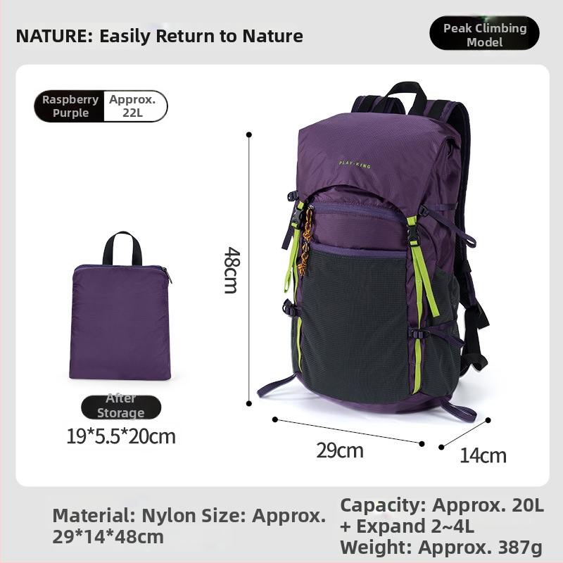 Unisex ultralahký turistický batoh, skladací, vodeodolný, s veľkým objemom, z nylónu