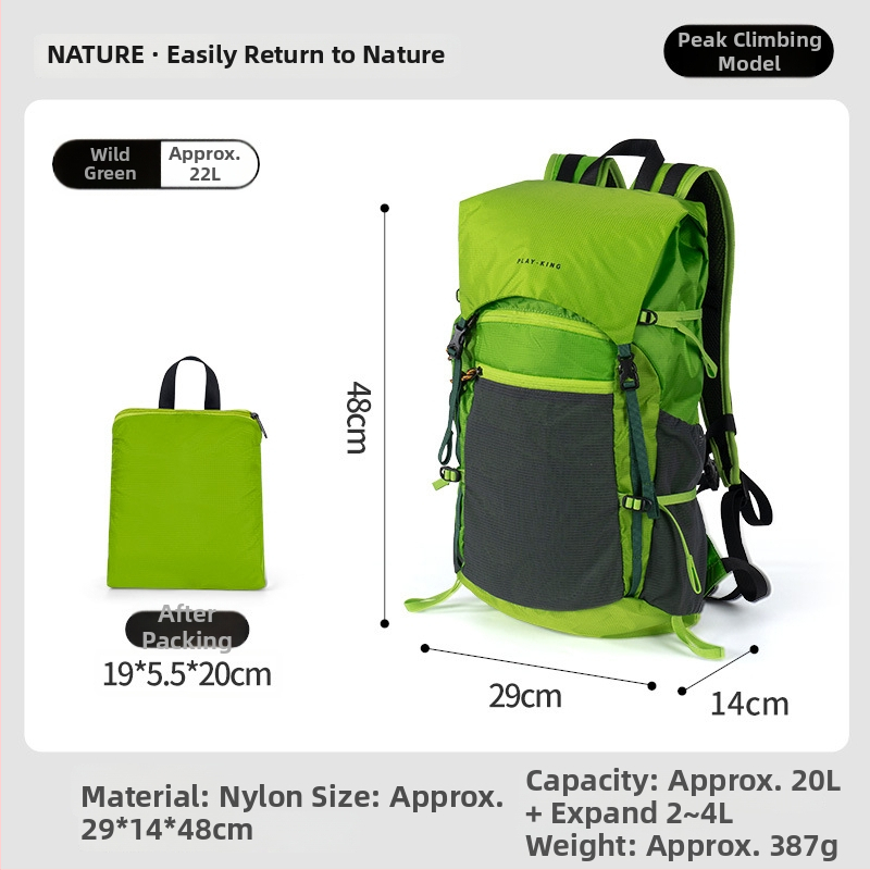Unisex ultralahký turistický batoh, skladací, vodeodolný, s veľkým objemom, z nylónu