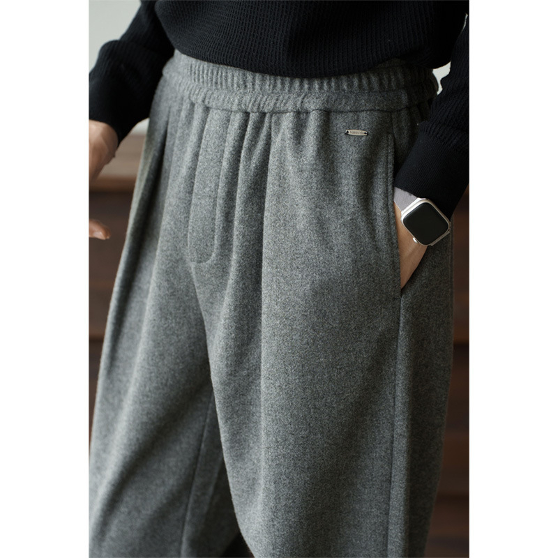 Muške hlače s ravnim krojem od vunene smjese, jednostavan za održavanje, zatvaranje vezicom, srednji pojas, zimska 2025