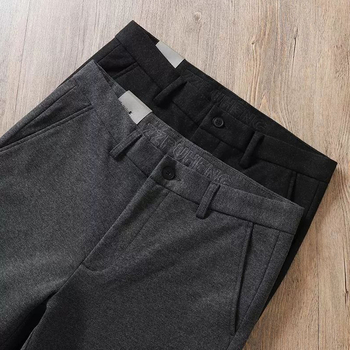 Pantaloni bărbați business casual, croială dreaptă, talie medie, țesătură elastă, finisaj periat, fermoar