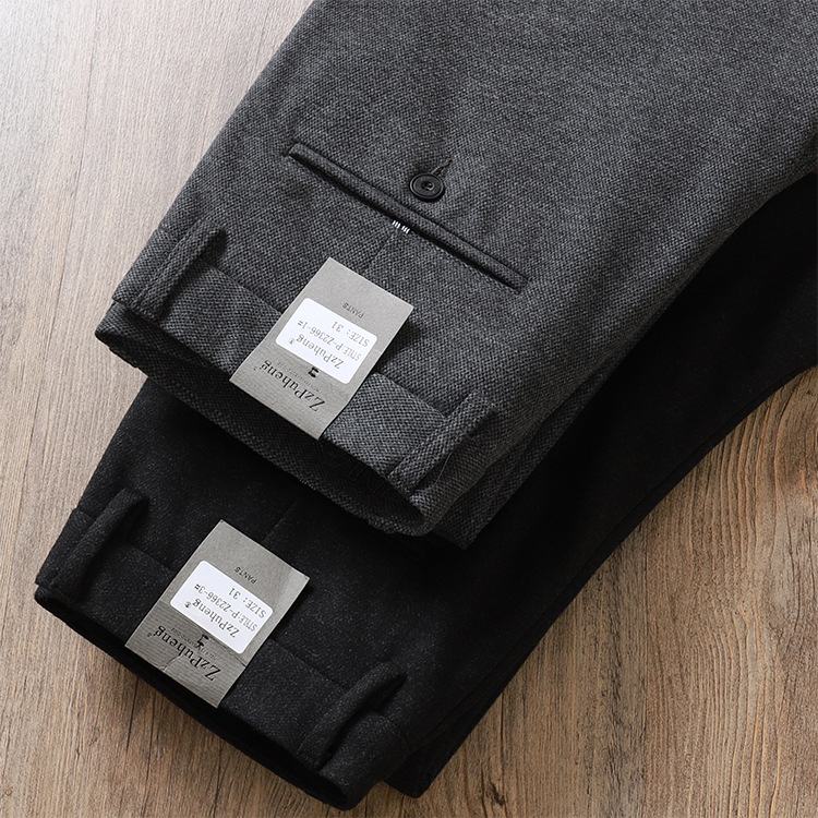 Pantaloni bărbați business casual, croială dreaptă, talie medie, țesătură elastă, finisaj periat, fermoar