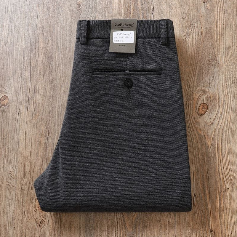 Pantaloni bărbați business casual, croială dreaptă, talie medie, țesătură elastă, finisaj periat, fermoar