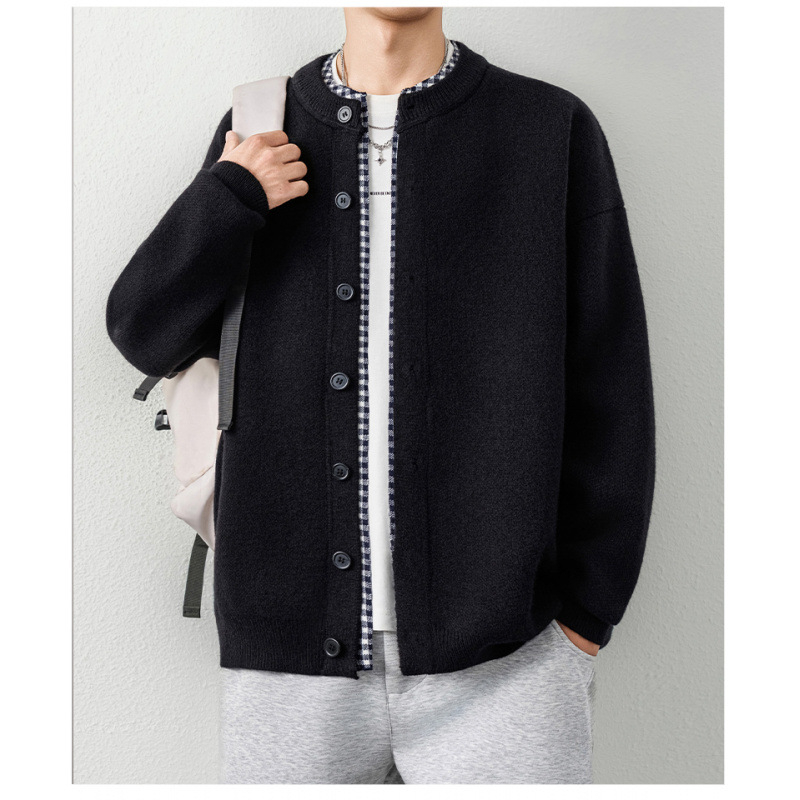 Cardigan-pulover jachetă pentru bărbați: guler în V, mâneci lungi, croială lejeră, amestec acrilic, 96% acrilic, anti-static