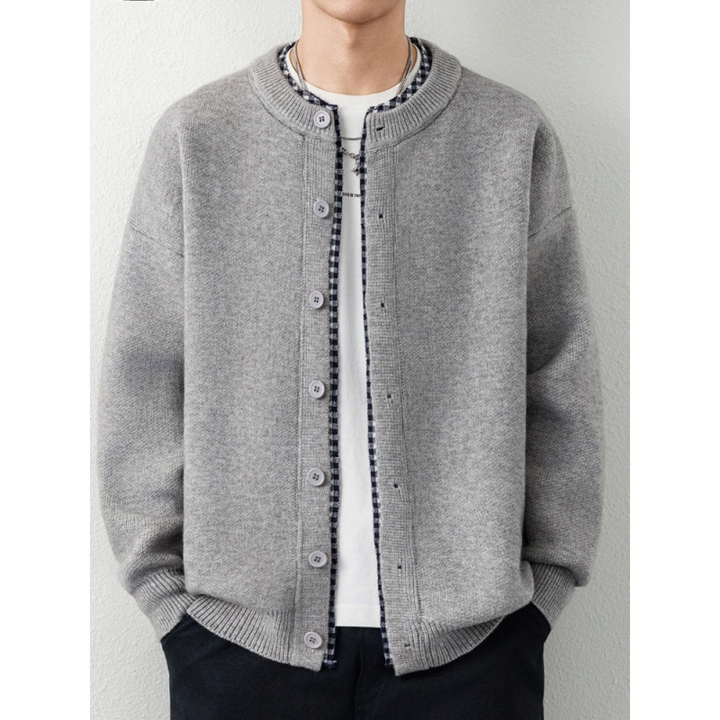 Cardigan-pulover jachetă pentru bărbați: guler în V, mâneci lungi, croială lejeră, amestec acrilic, 96% acrilic, anti-static