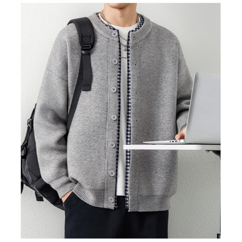 Cardigan-pulover jachetă pentru bărbați: guler în V, mâneci lungi, croială lejeră, amestec acrilic, 96% acrilic, anti-static