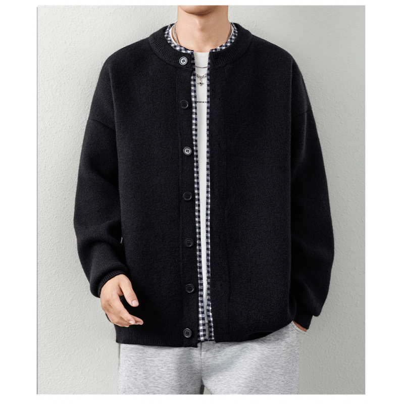 Cardigan-pulover jachetă pentru bărbați: guler în V, mâneci lungi, croială lejeră, amestec acrilic, 96% acrilic, anti-static