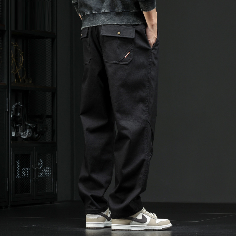 Muške zimske hlače s ravnim krojem, jednofarbne, visokim strukom, zip, 97% pamuk