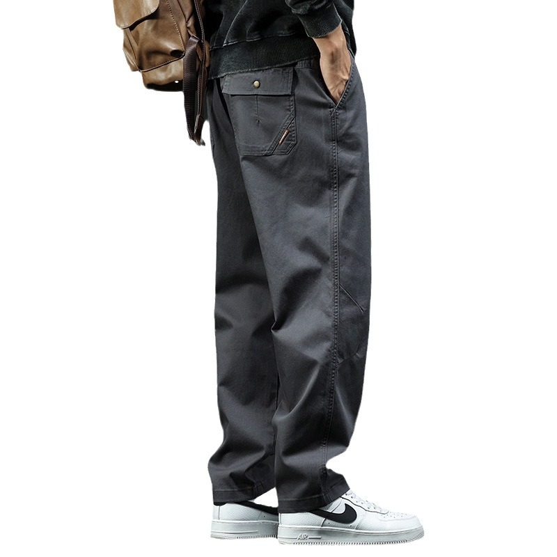 Muške zimske hlače s ravnim krojem, jednofarbne, visokim strukom, zip, 97% pamuk