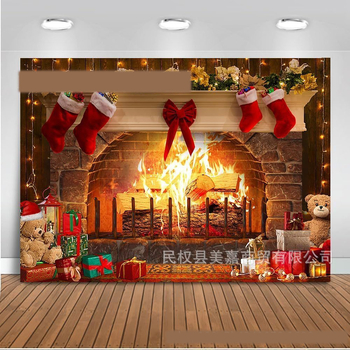 Vislabāk pārdotais pārrobežu fotografēšanas fons ar Ziemassvētku kamīnu mājas interjera dekoram, skatuves fotografēšanai un dekoratīvam auduma pakarināšanai