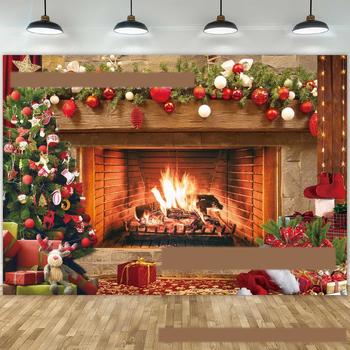 Vislabāk pārdotais pārrobežu fotografēšanas fons ar Ziemassvētku kamīnu mājas interjera dekoram, skatuves fotografēšanai un dekoratīvam auduma pakarināšanai