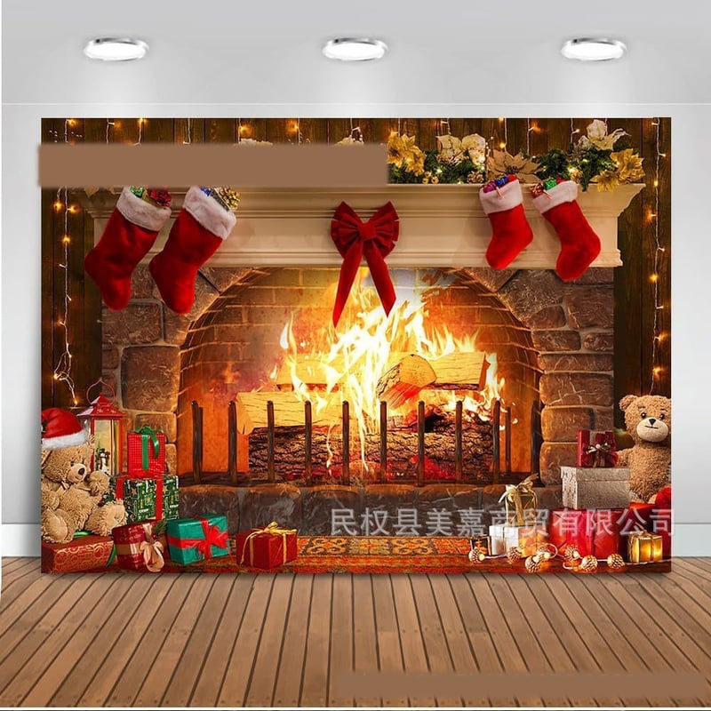 Vislabāk pārdotais pārrobežu fotografēšanas fons ar Ziemassvētku kamīnu mājas interjera dekoram, skatuves fotografēšanai un dekoratīvam auduma pakarināšanai