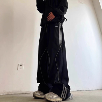 Munkaruha casual nadrág (csíkos minta; akril anyag; középmagas derék; kötőzárral záródó)