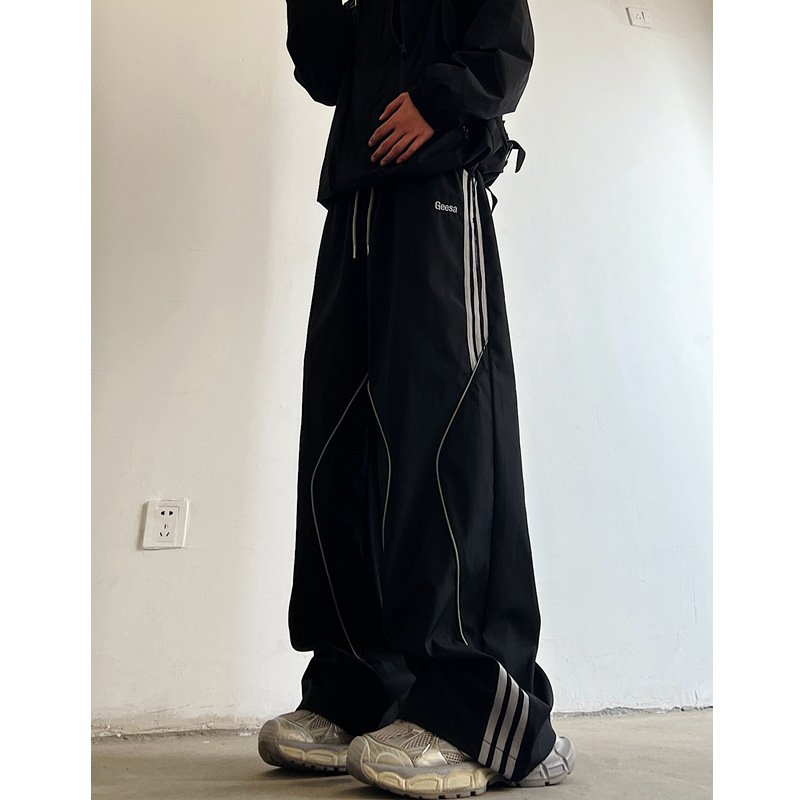 Munkaruha casual nadrág (csíkos minta; akril anyag; középmagas derék; kötőzárral záródó)