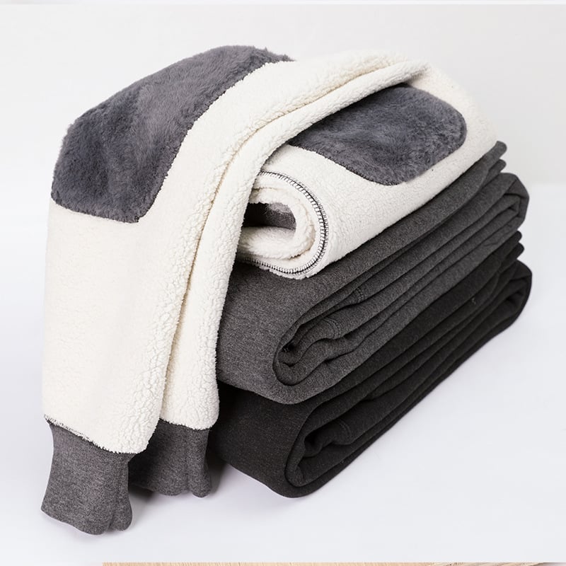 Ανδρικά παντελόνια από μαλλί αρνιού με ψηλή μέση, φλις επένδυση, θερμικά, προστασία γονάτων και μέσης