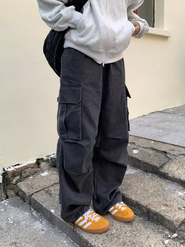 Casual radne hlače od 100% pamuka, srednji pojas, veza na vezanje šnuralom, ravni kroj, duge hlače