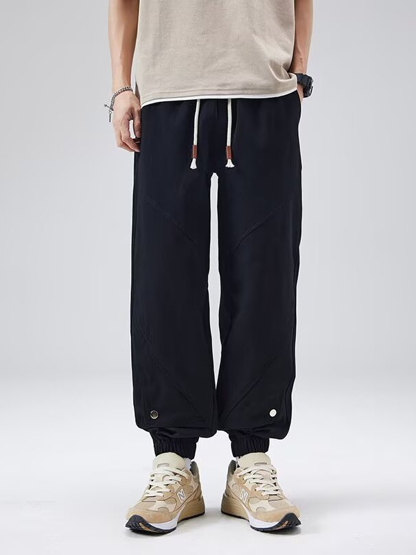 Muške japanski stil casual hlače, širokog kroja, srednji pojas, vezanje, proljeće–jesen, pamuk-poliester