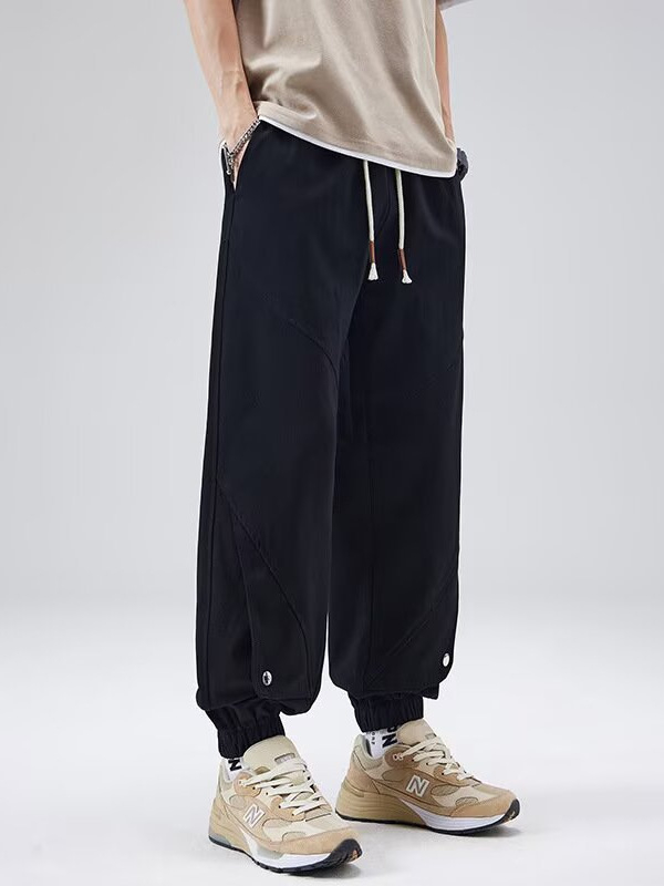 Muške japanski stil casual hlače, širokog kroja, srednji pojas, vezanje, proljeće–jesen, pamuk-poliester