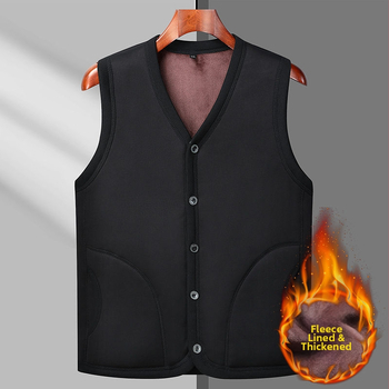 Rudens medvilninė liemenė su fliso pamušalu, V kaklo, viengubas užsegimas, kišokai su patch detalėmis