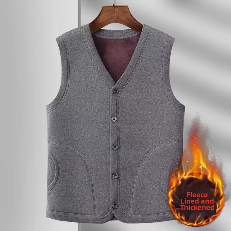 Rudens medvilninė liemenė su fliso pamušalu, V kaklo, viengubas užsegimas, kišokai su patch detalėmis