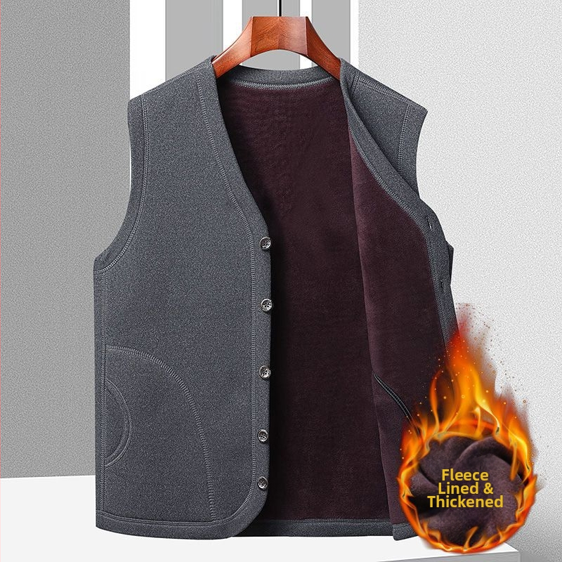 Rudens medvilninė liemenė su fliso pamušalu, V kaklo, viengubas užsegimas, kišokai su patch detalėmis