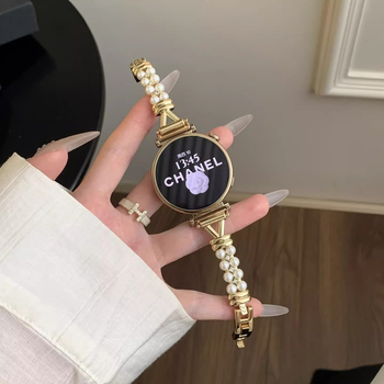 Βραχιόλι από κράμα με μαργαριταρένιες λεπτομέρειες, συμβατό με Xiaomi 89 Series και Apple Watch, λογοτεχνικό ρετρό στυλ, Άνοιξη 2025