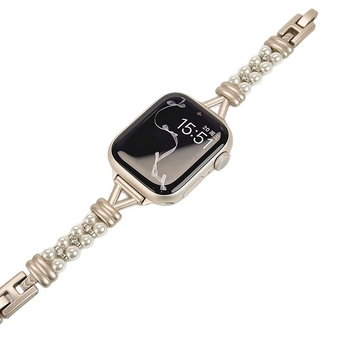 Βραχιόλι από κράμα με μαργαριταρένιες λεπτομέρειες, συμβατό με Xiaomi 89 Series και Apple Watch, λογοτεχνικό ρετρό στυλ, Άνοιξη 2025