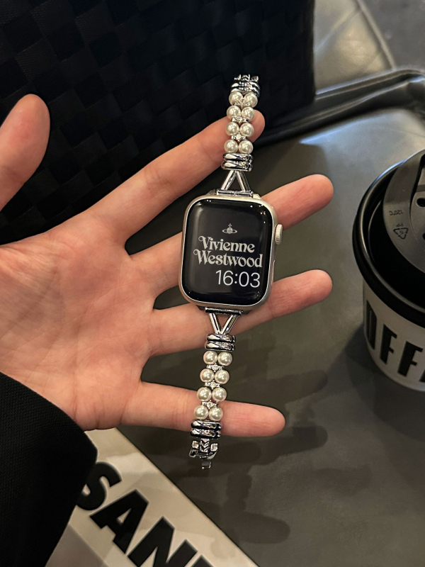 Βραχιόλι από κράμα με μαργαριταρένιες λεπτομέρειες, συμβατό με Xiaomi 89 Series και Apple Watch, λογοτεχνικό ρετρό στυλ, Άνοιξη 2025