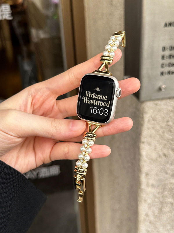 Βραχιόλι από κράμα με μαργαριταρένιες λεπτομέρειες, συμβατό με Xiaomi 89 Series και Apple Watch, λογοτεχνικό ρετρό στυλ, Άνοιξη 2025