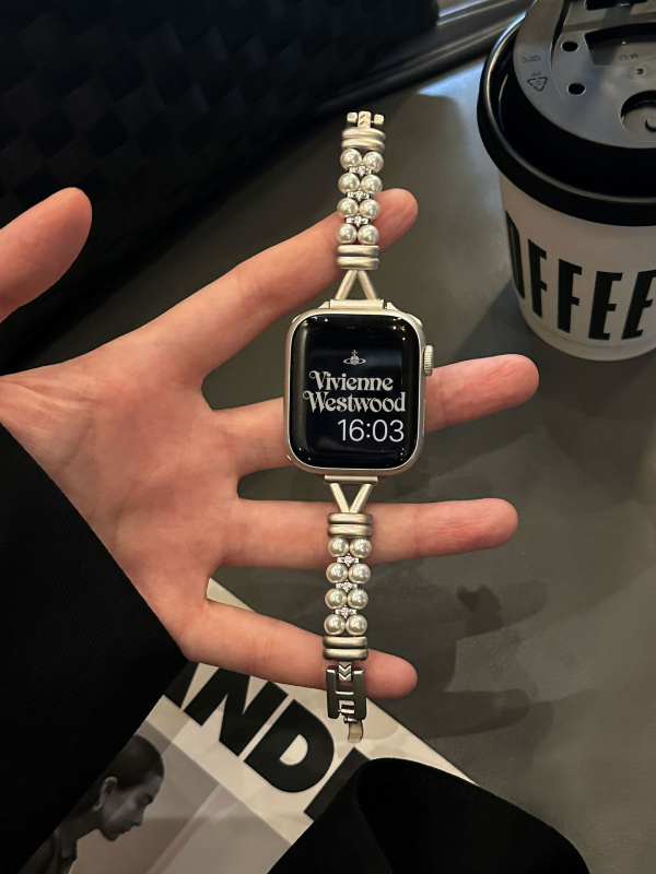 Βραχιόλι από κράμα με μαργαριταρένιες λεπτομέρειες, συμβατό με Xiaomi 89 Series και Apple Watch, λογοτεχνικό ρετρό στυλ, Άνοιξη 2025