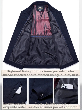 Vyrinė vidutinio ilgio striukė su apykakle-lapelė, sagų užsegimas, ilgos rankovės, visų sezonų poliesteris