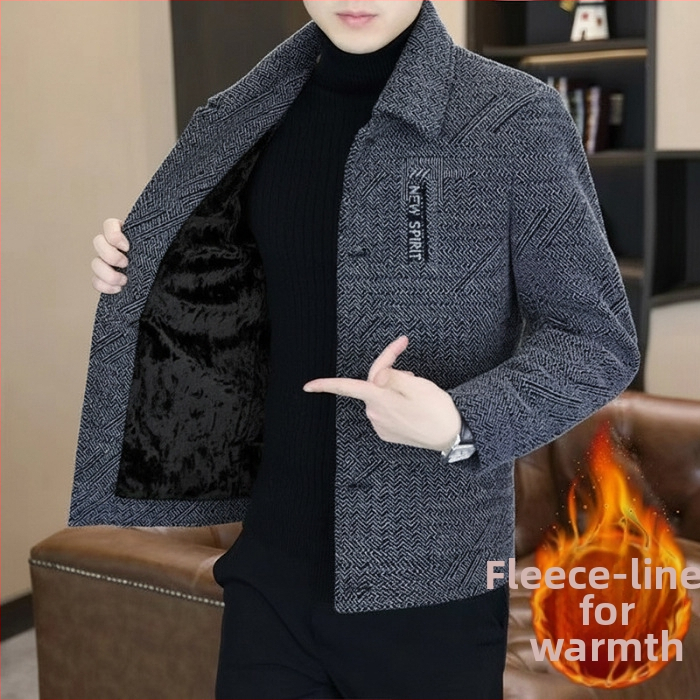 Išorinis švarkas su fliso pamušalu, storas, stovinti apykaklė, ilgos rankovės, vienos eilės užsegimas, PU audinys, žiema 2025