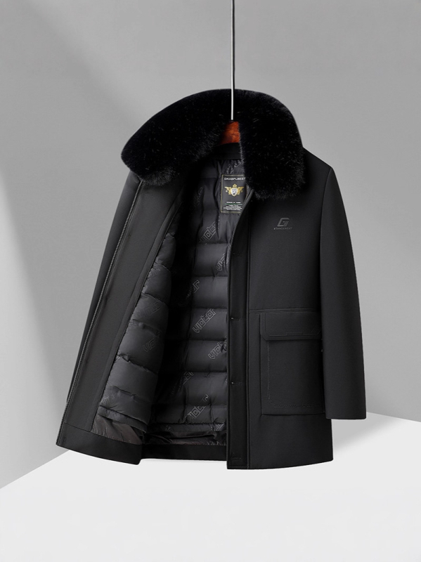 Žieminė lauko striukė vidutinio amžiaus vyrams su nuimamais įdėklais, storinta izoliacija, vidutinio ilgio, ilgos rankovės, priekyje užtrauktukas