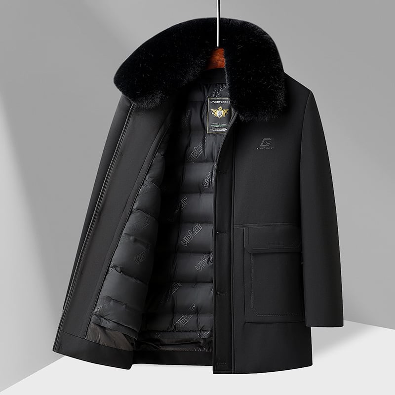 Žieminė lauko striukė vidutinio amžiaus vyrams su nuimamais įdėklais, storinta izoliacija, vidutinio ilgio, ilgos rankovės, priekyje užtrauktukas