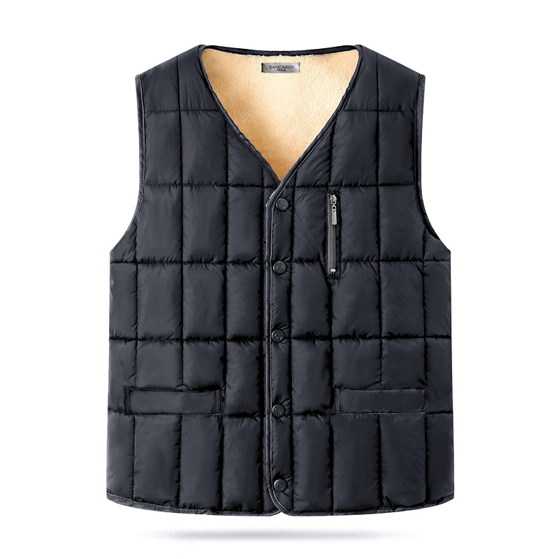 Vyrinė rudens–žiemos liemenė, stora šiluma, laisvas kirpimas, V kaklo iškirptė, trijų dimensijų kišenės