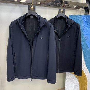 Vyrų rudens gobtuvė striukė verslo kasual stiliui, audinys nailonas/Milk Silk, kišenės su užtrauktukais, priekinis užtrauktukas