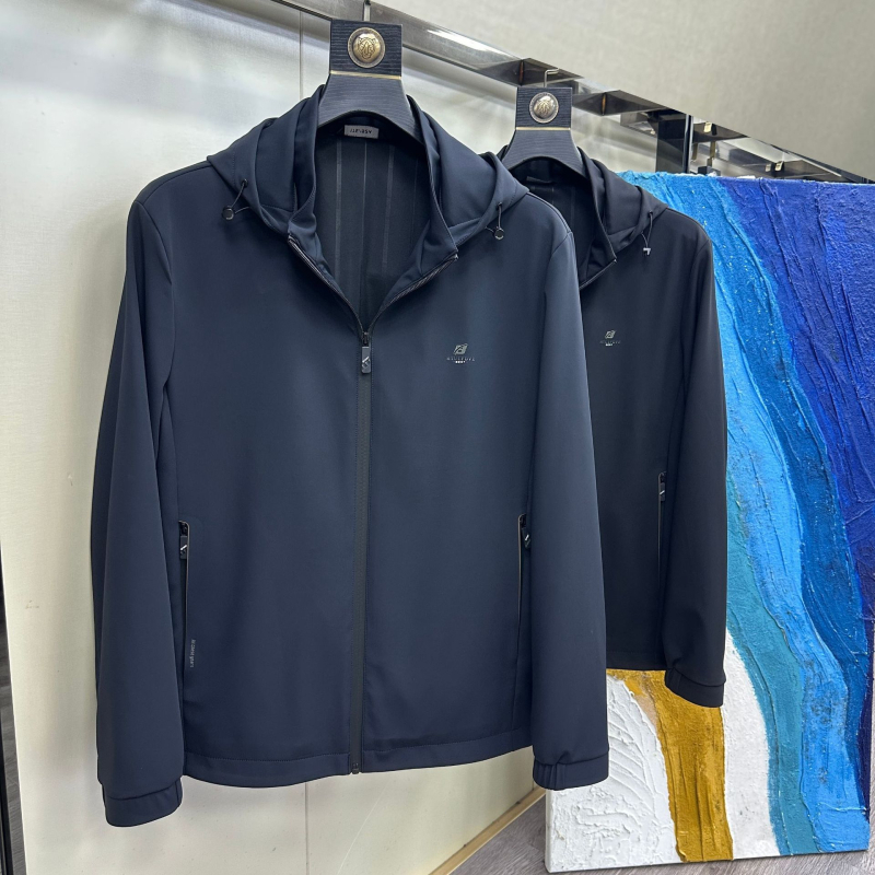 Vyrų rudens gobtuvė striukė verslo kasual stiliui, audinys nailonas/Milk Silk, kišenės su užtrauktukais, priekinis užtrauktukas