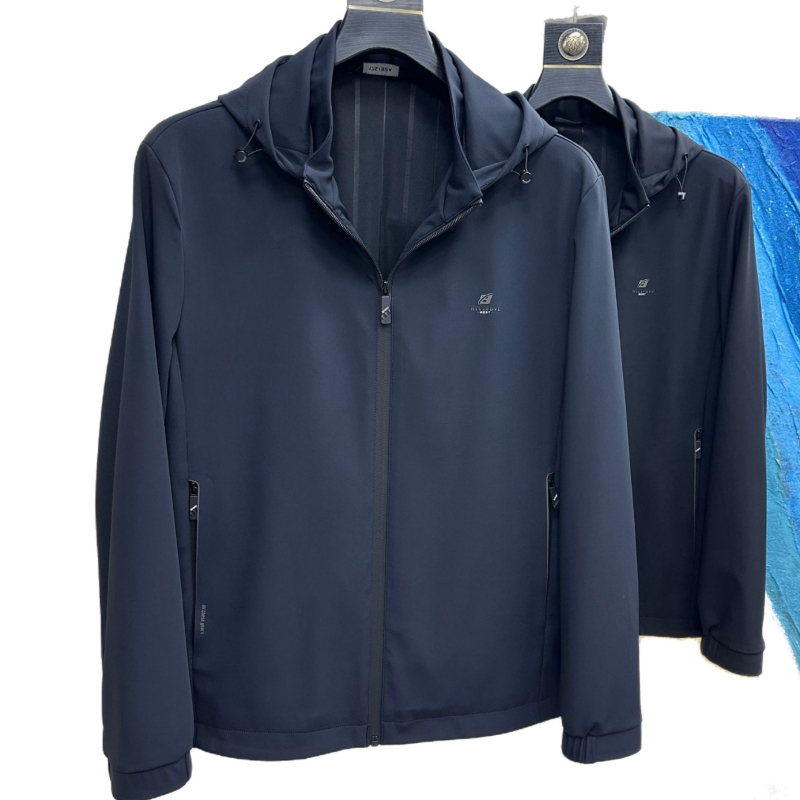 Vyrų rudens gobtuvė striukė verslo kasual stiliui, audinys nailonas/Milk Silk, kišenės su užtrauktukais, priekinis užtrauktukas