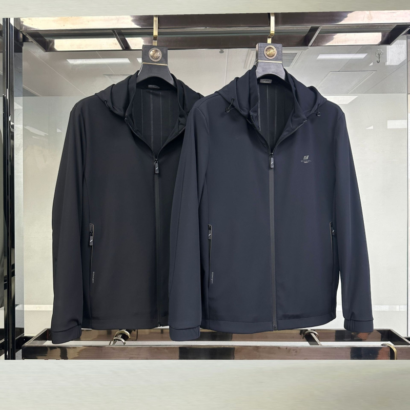 Vyrų rudens gobtuvė striukė verslo kasual stiliui, audinys nailonas/Milk Silk, kišenės su užtrauktukais, priekinis užtrauktukas