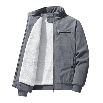 Corduroy jakna s fleece podstavom, izolirana, zatvara se zipom, za muškarce srednje dobi i starije, zima