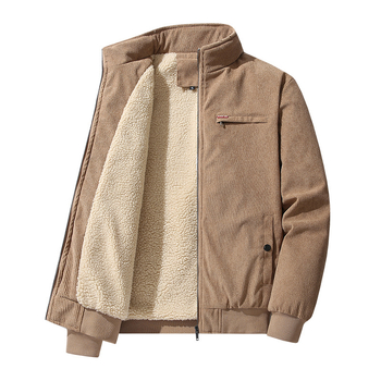 Corduroy jakna s fleece podstavom, izolirana, zatvara se zipom, za muškarce srednje dobi i starije, zima