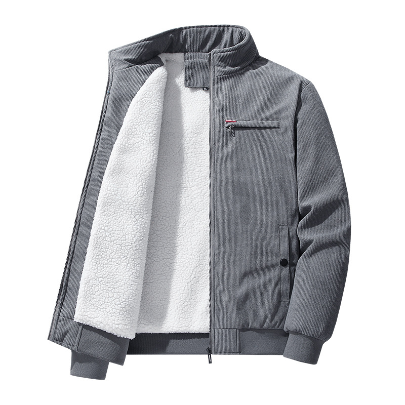 Corduroy jakna s fleece podstavom, izolirana, zatvara se zipom, za muškarce srednje dobi i starije, zima
