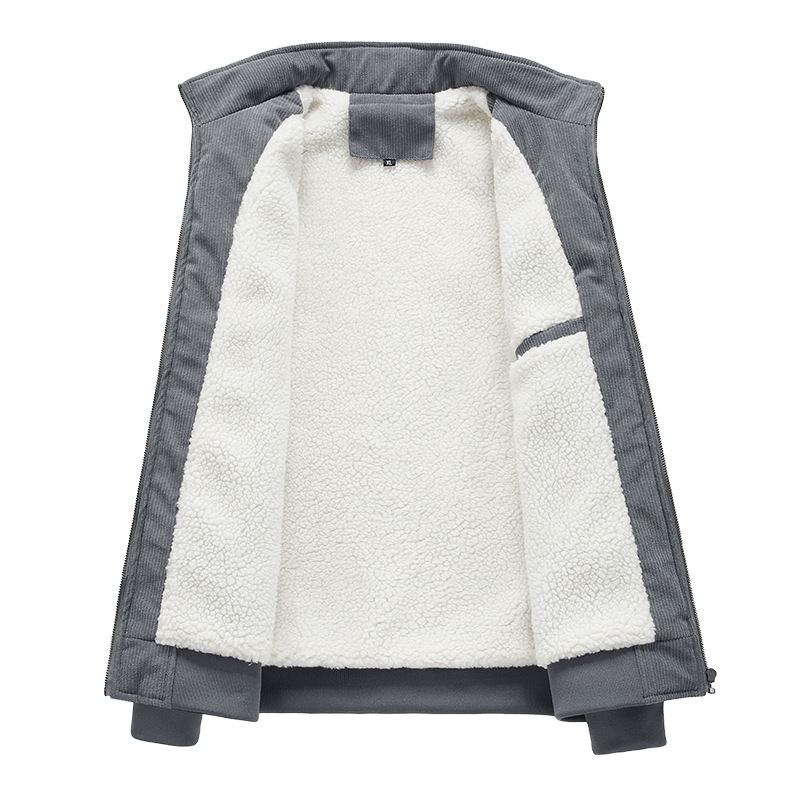 Corduroy jakna s fleece podstavom, izolirana, zatvara se zipom, za muškarce srednje dobi i starije, zima