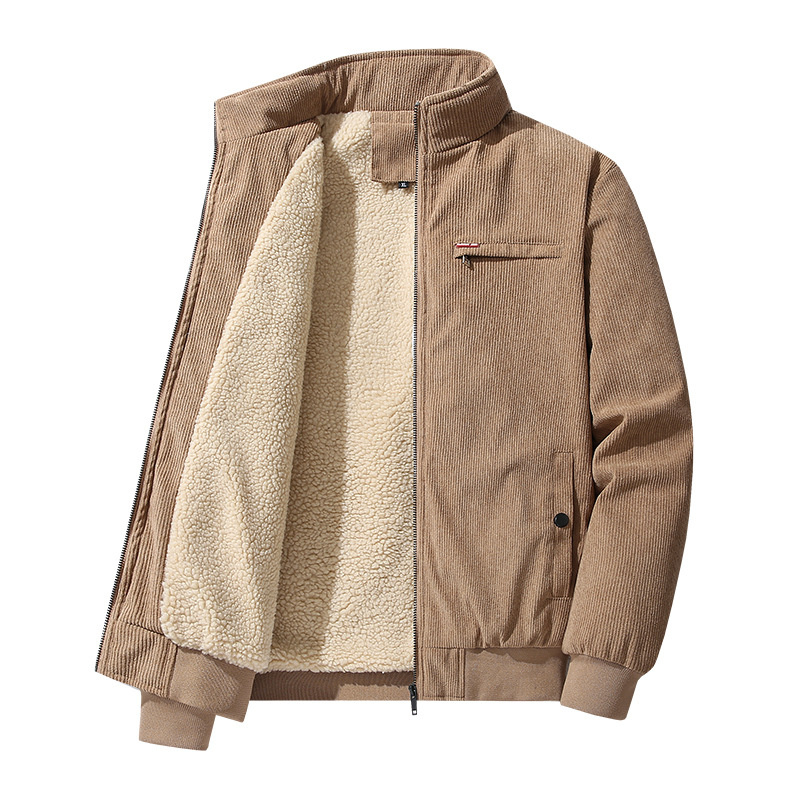 Corduroy jakna s fleece podstavom, izolirana, zatvara se zipom, za muškarce srednje dobi i starije, zima