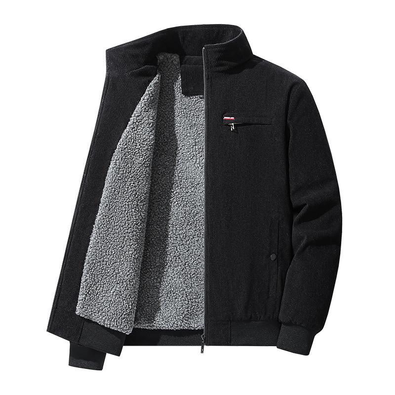 Corduroy jakna s fleece podstavom, izolirana, zatvara se zipom, za muškarce srednje dobi i starije, zima