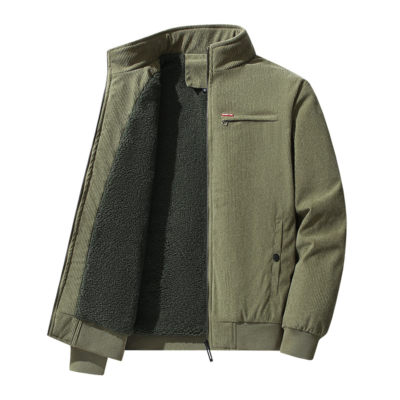 Corduroy jakna s fleece podstavom, izolirana, zatvara se zipom, za muškarce srednje dobi i starije, zima